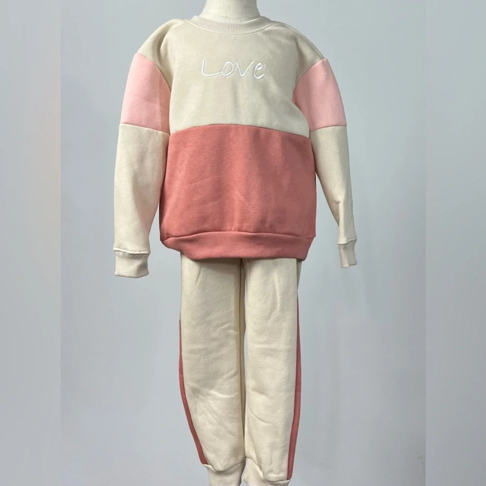 Btween Girls 2-Piece Cream & Blush Colorblock “LOVE” Sweatshirt Set Size 6 - Picture 1 of 3